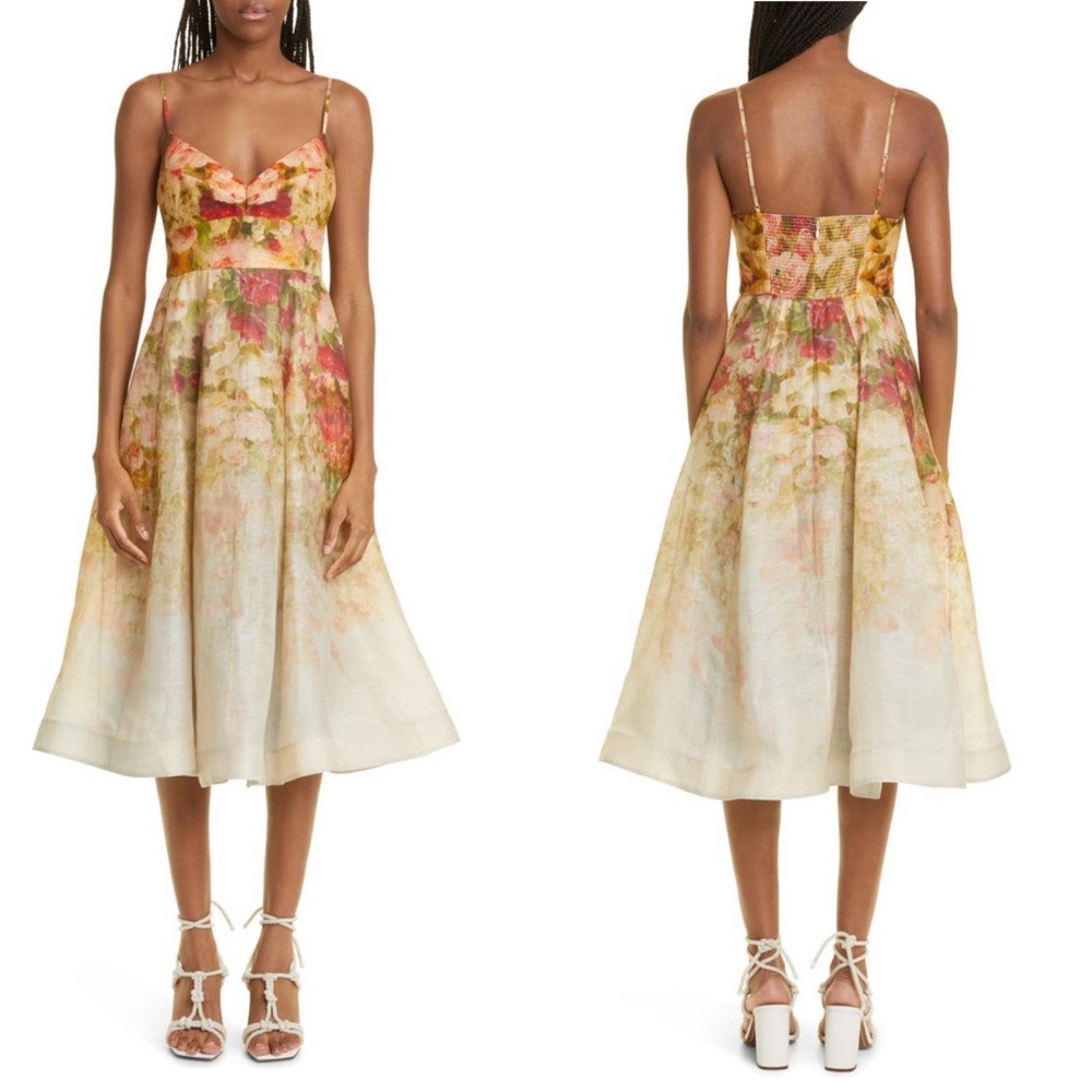🖤SOLD🖤 Zimmermann Garden Picnic Linen & Silk Dress, Size 4 (fits like 12 US) - Picture 4 of 17
